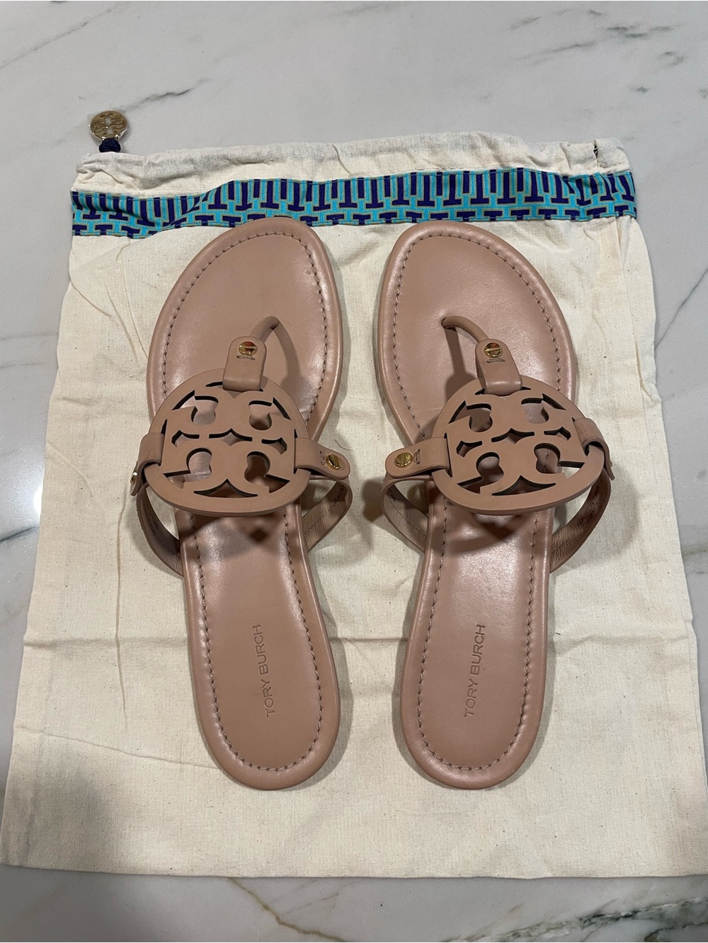 Tory Burch Blush Miller Leather Thong Sandals